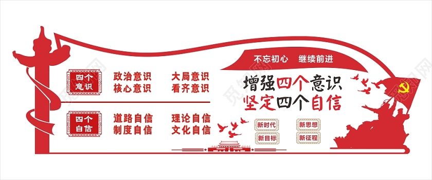 红色几何简约党政党建党课四个意识文化墙