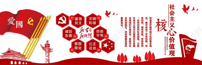 爱国社会主义核心价值观党建党课党政文化墙展板