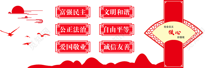 社会主义核心价值观文化墙6个观点党课党建党政中国风展板展报