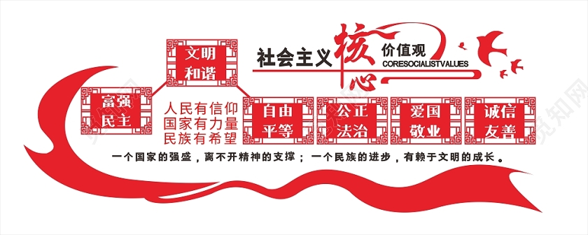 红色几何简约党政党建党课社会主义核心价值观文化墙