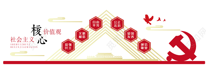 金红色社会主义核心价值观党建党课党政文化墙展板