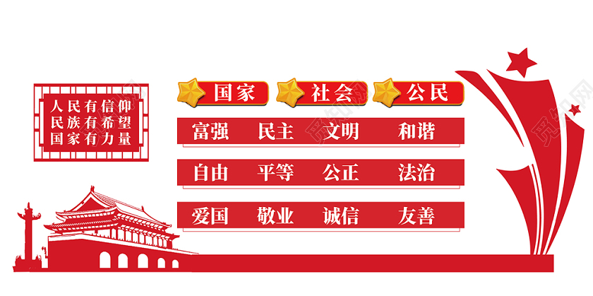 红色简约党建党政党课社会主义核心文化墙