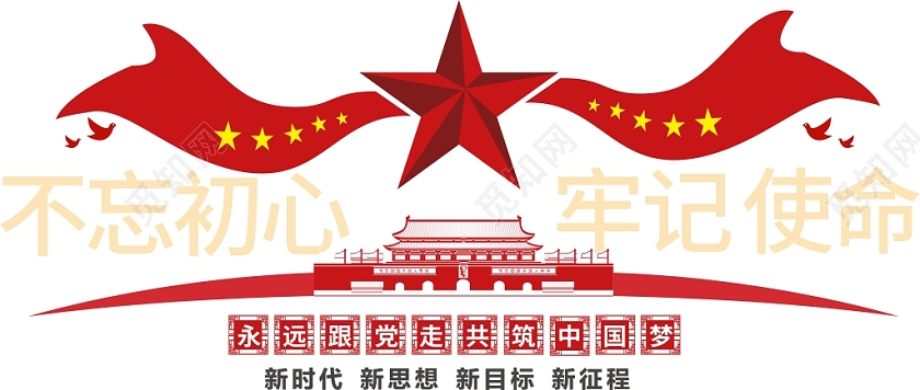 红色几何简约党政党建党课不忘初心文化墙