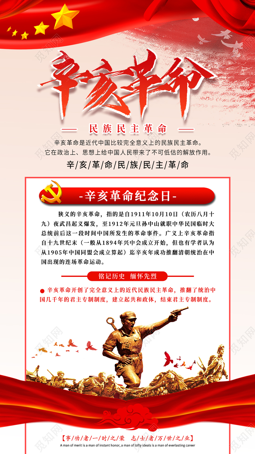 中国风民族民主革命辛亥革命纪念日手机宣传海报