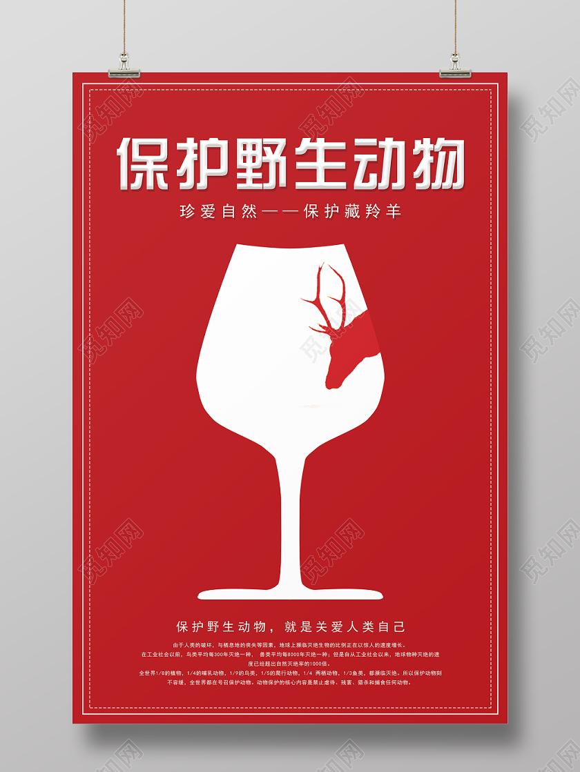 动物保护世界动物日保护野生动物保护藏羚羊保护自然红色海报