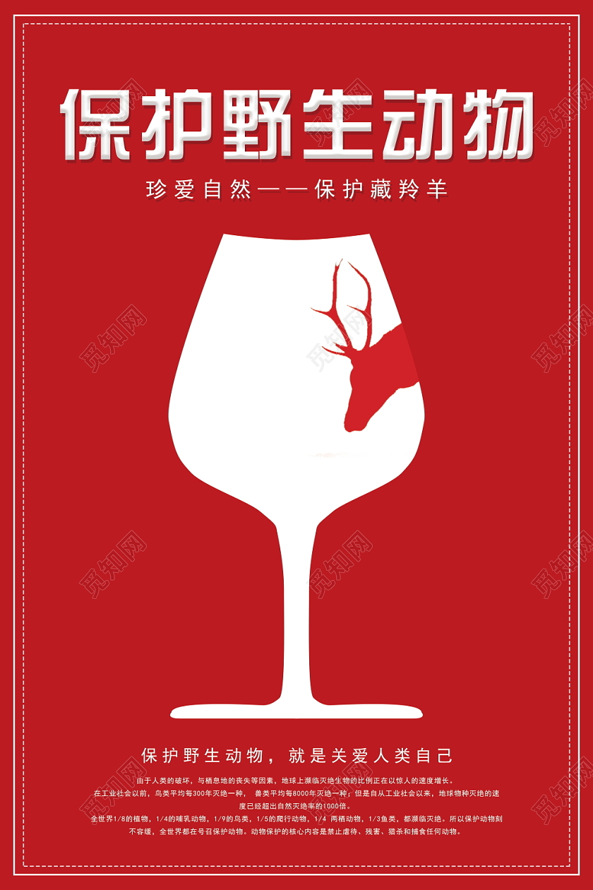 动物保护世界动物日保护野生动物保护藏羚羊保护自然红色海报