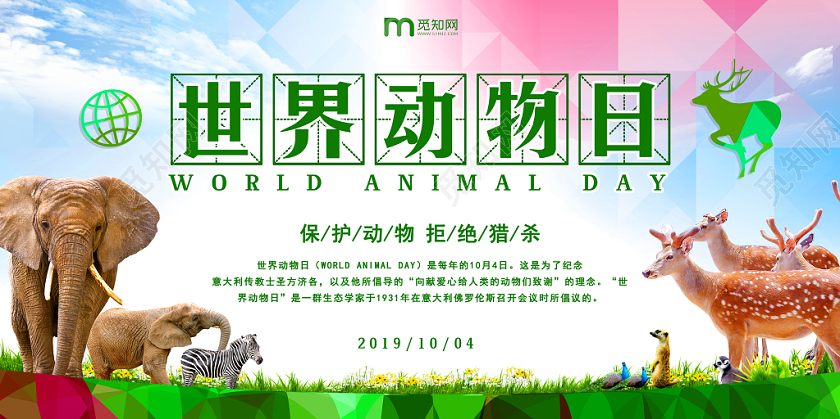 绿色世界动物日保护动物公益宣传背景展板