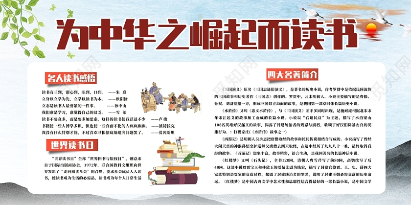 学校名人名言学校展板蓝色创意读书宣传栏