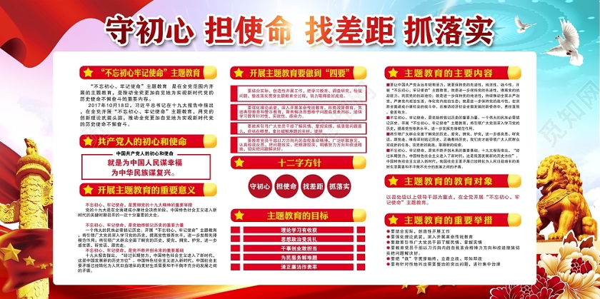 大气不忘初心牢记使命守初心担使命找差距抓落实主题教育宣传栏