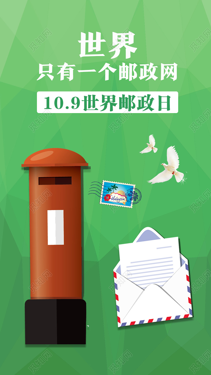 绿色简洁世界邮政日手机海报