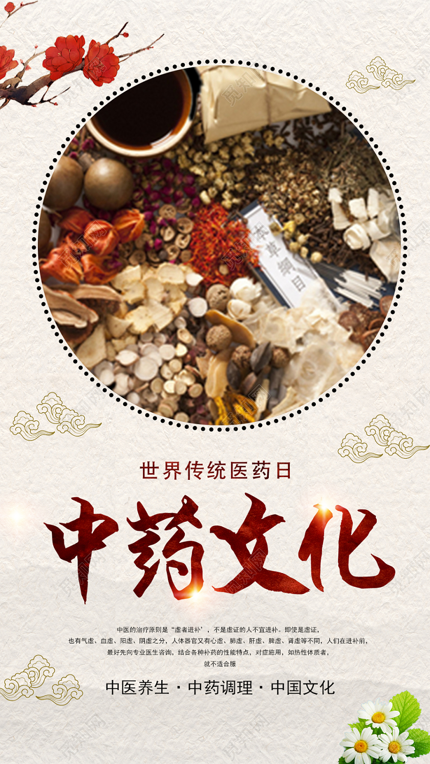 浅黄古风中药文化世界传统医药日手机海报