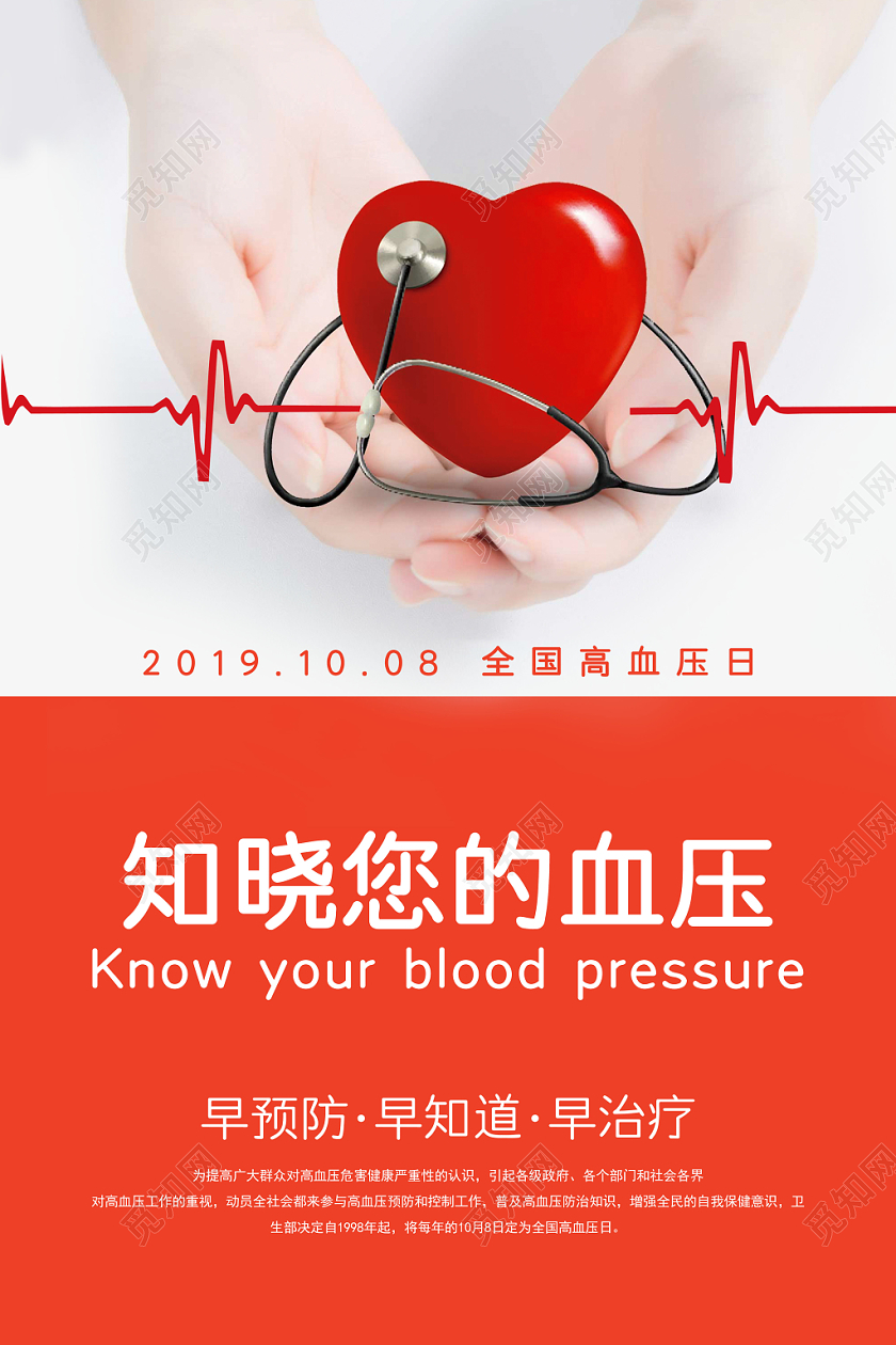 红色高血压健康教育知晓您的血压医疗宣传海报