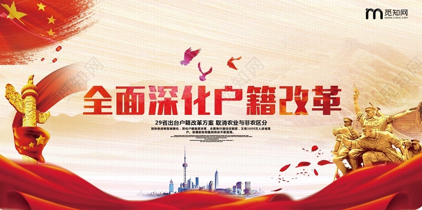 浅色经典全面深化改革深化户籍改革党政党课党建宣传展板