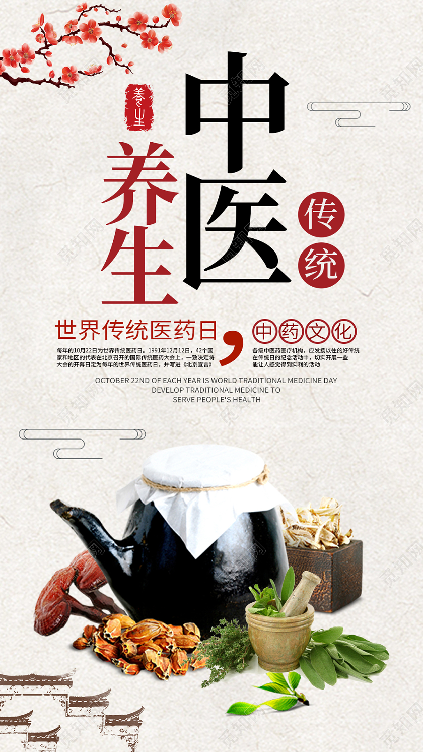 中医养生世界传统医药日手机海报