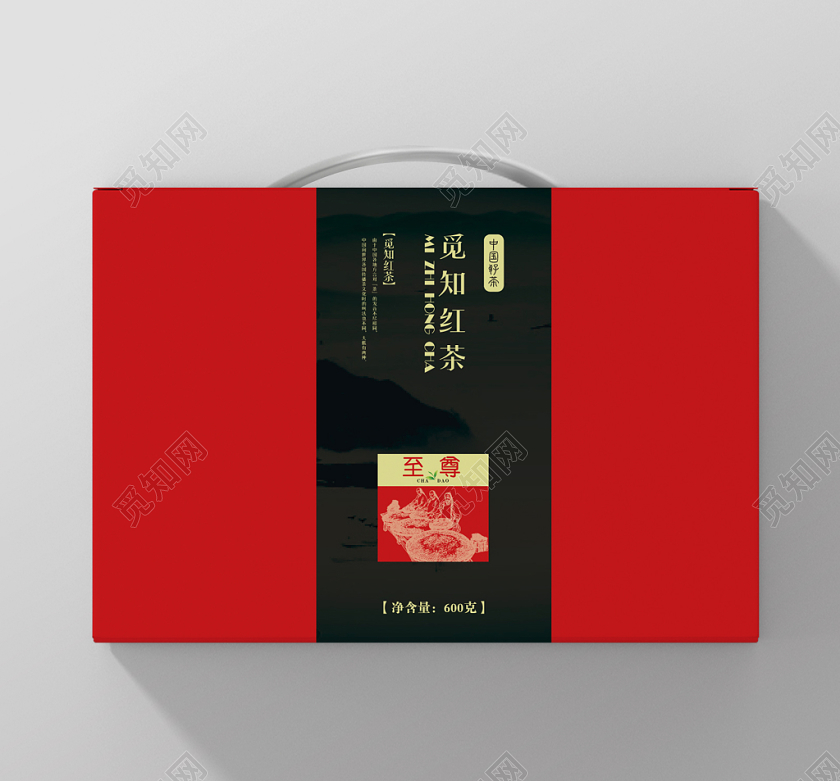 红色几何简约中式茶叶礼盒包装设计