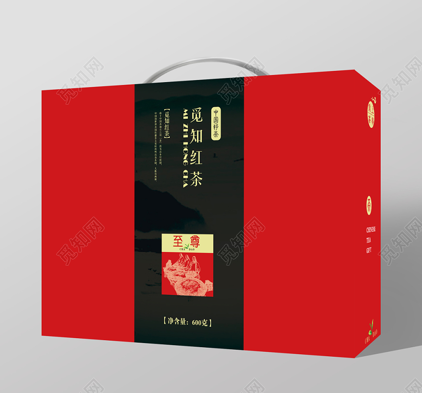 红色几何简约中式茶叶礼盒包装设计