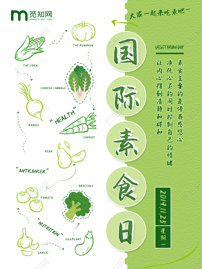 创意绿色清新国际素食日海报