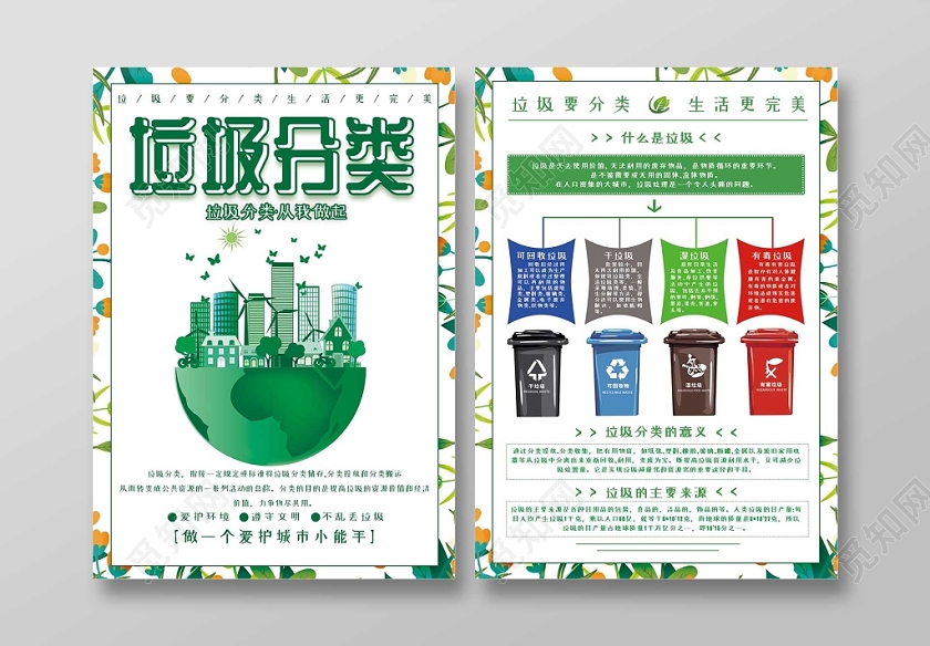 简约绿色风环保保护环境垃圾分类健康宣传单