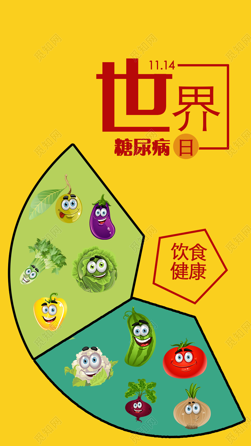 黄色创意世界糖尿病日手机海报