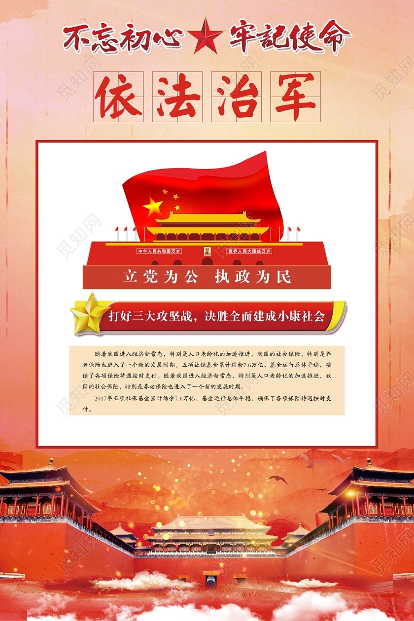 红色大气简单依法治军党政党建党课宣传海报
