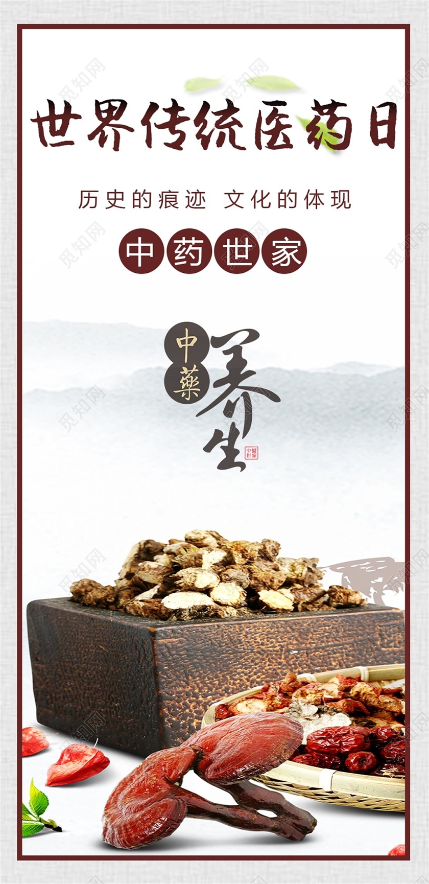 中国风中药世家世界传统医药日手机海报