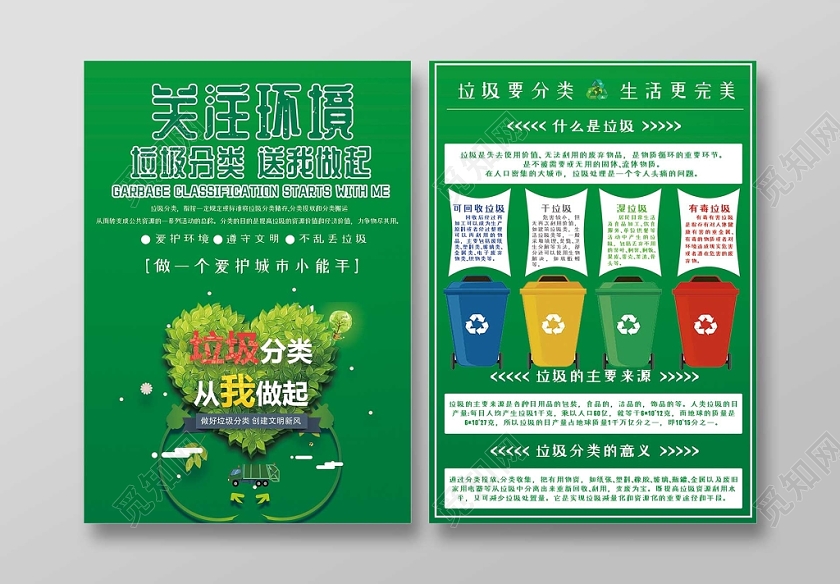 绿色环保关注环境垃圾分类从我做起宣传单