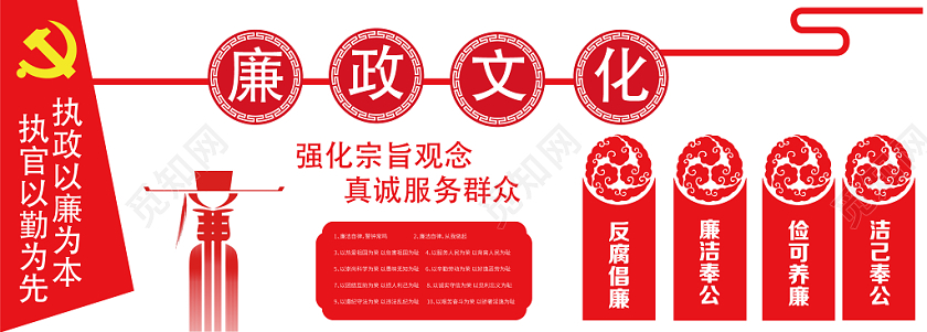 廉政红色几何简约党政党建党课文化墙