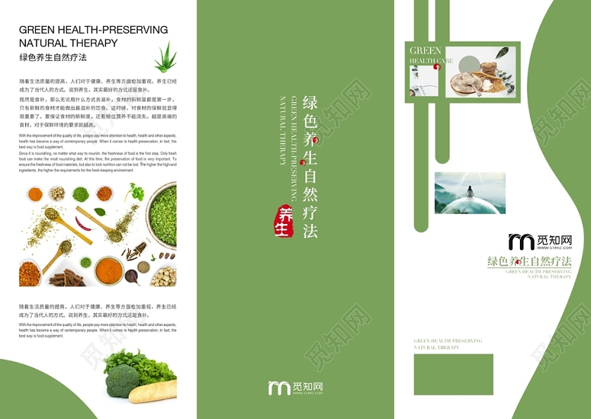 清新自然 绿色食疗养生疗法三折页
