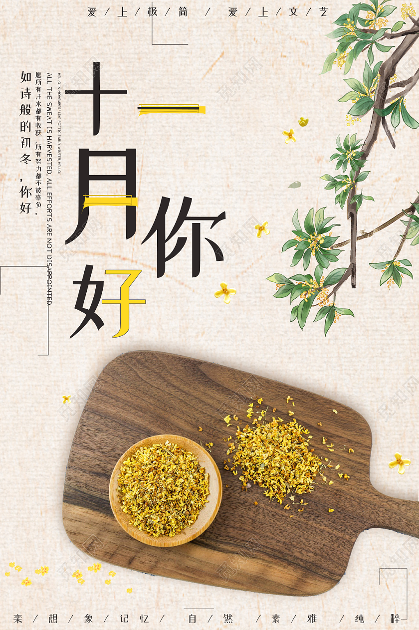 浪漫小清新桂花十一月你好秋天海报