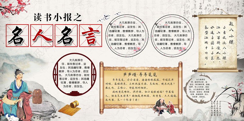 校园名人名言孔子文化公益宣传展板