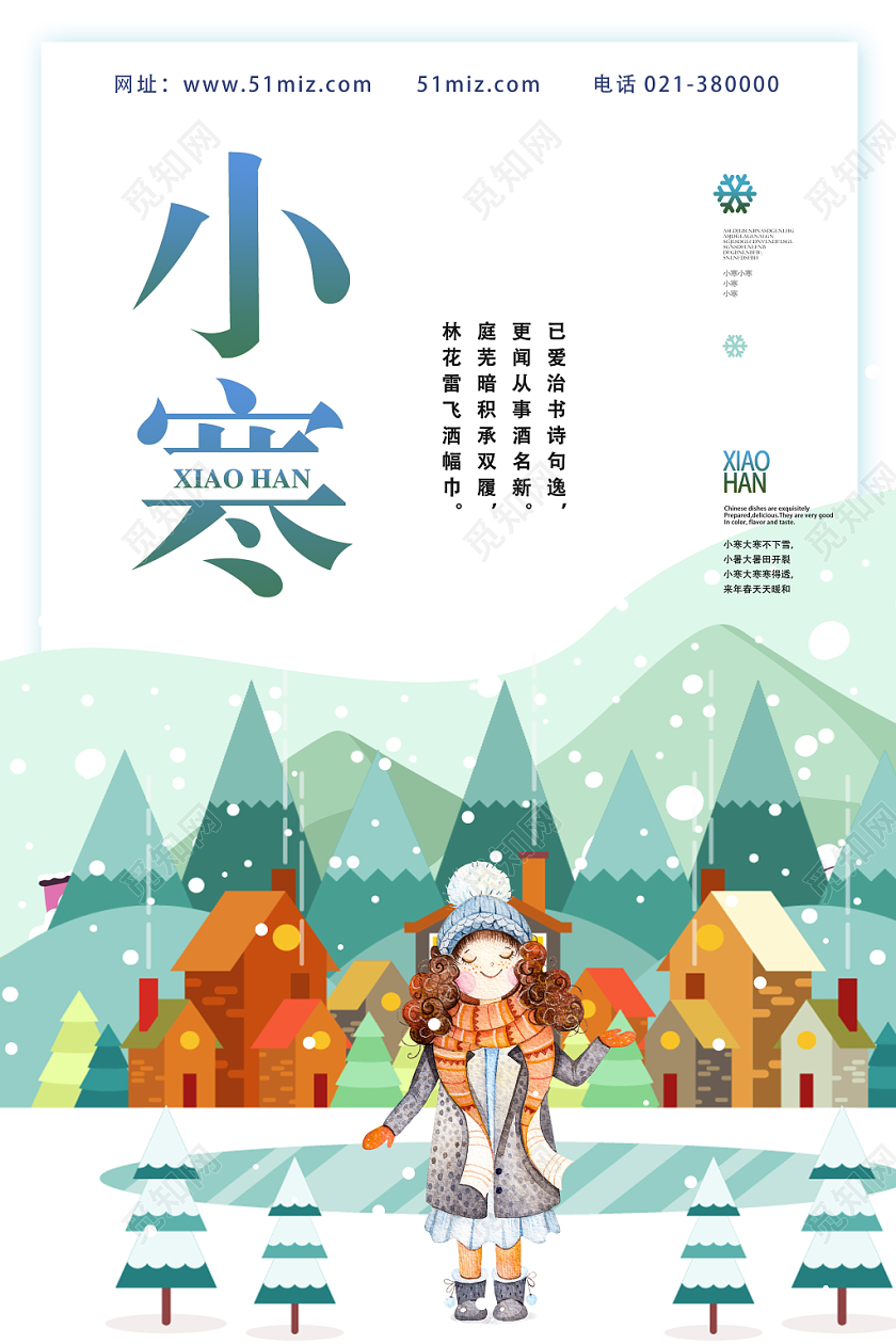 白色简约小寒海报