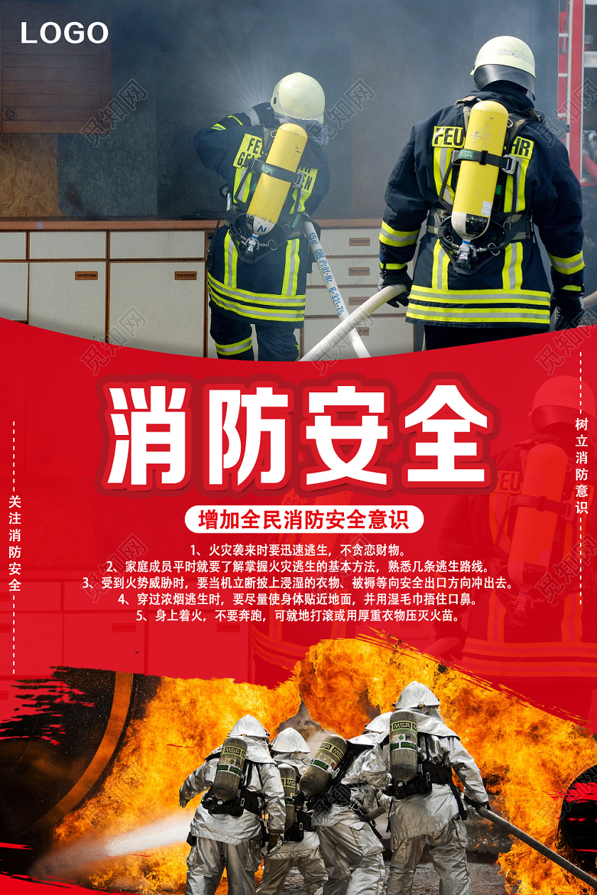 红色简约消防安全海报