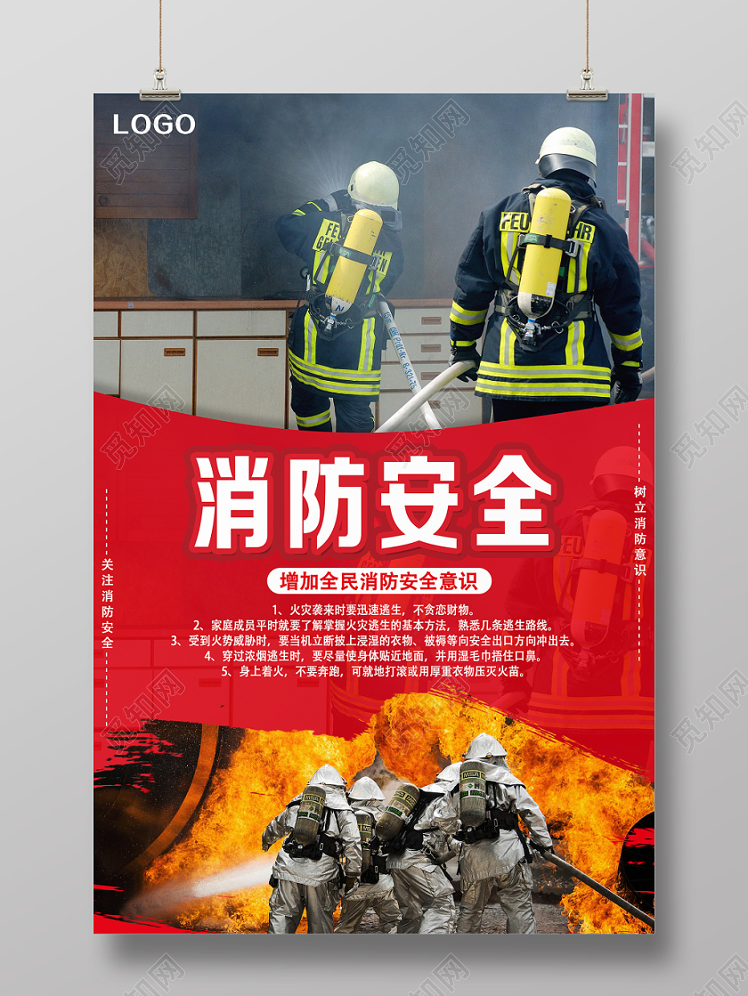 红色简约消防安全海报