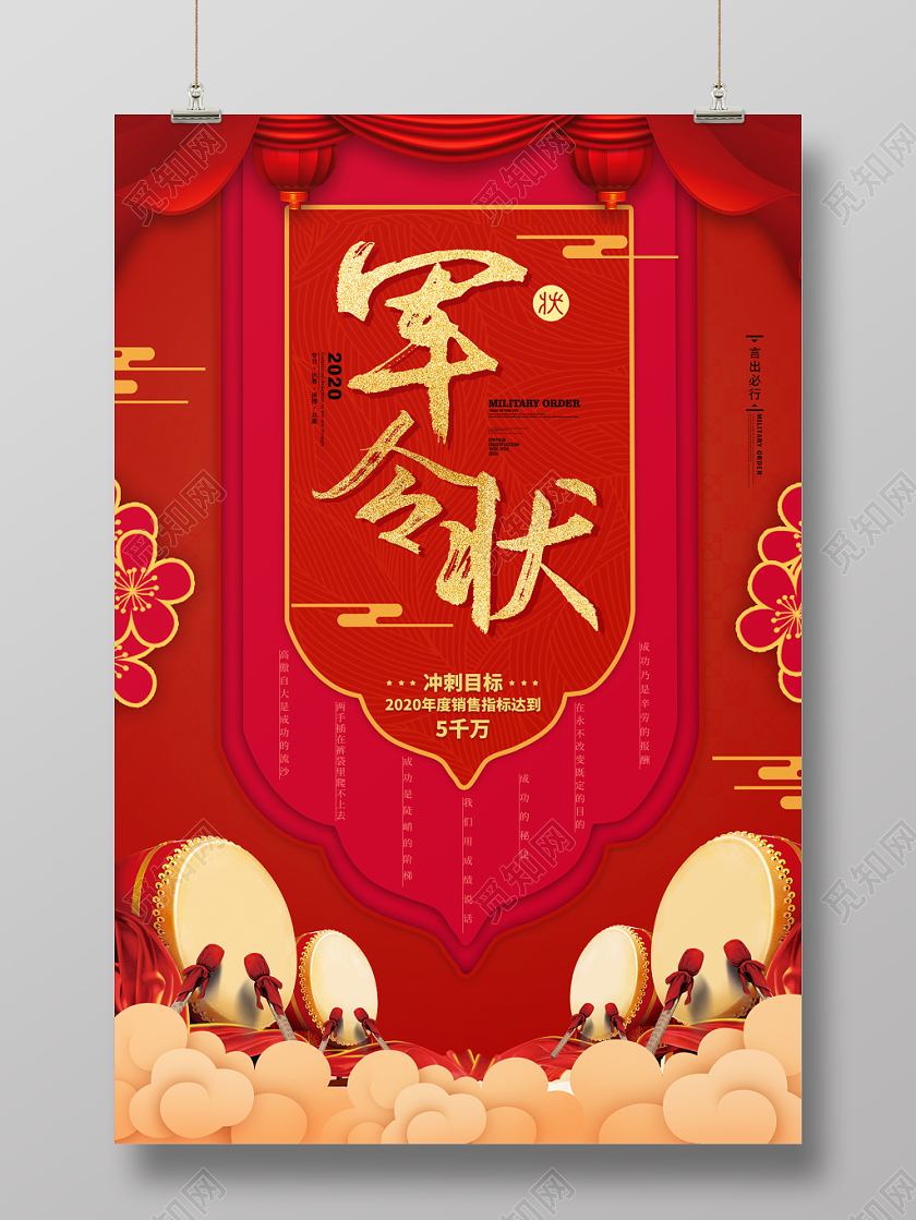 简约大气红色系军令状获奖喜报战报海报