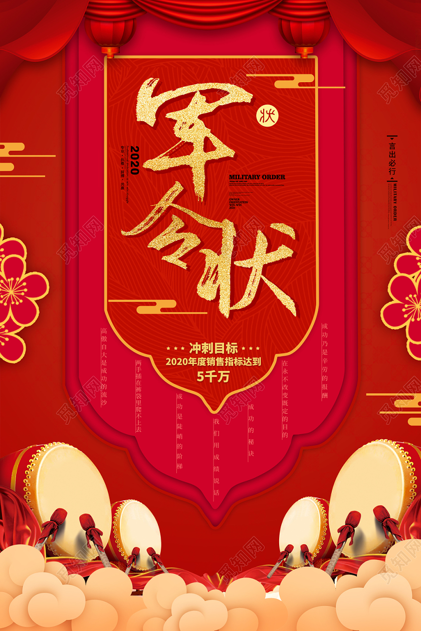 简约大气红色系军令状获奖喜报战报海报