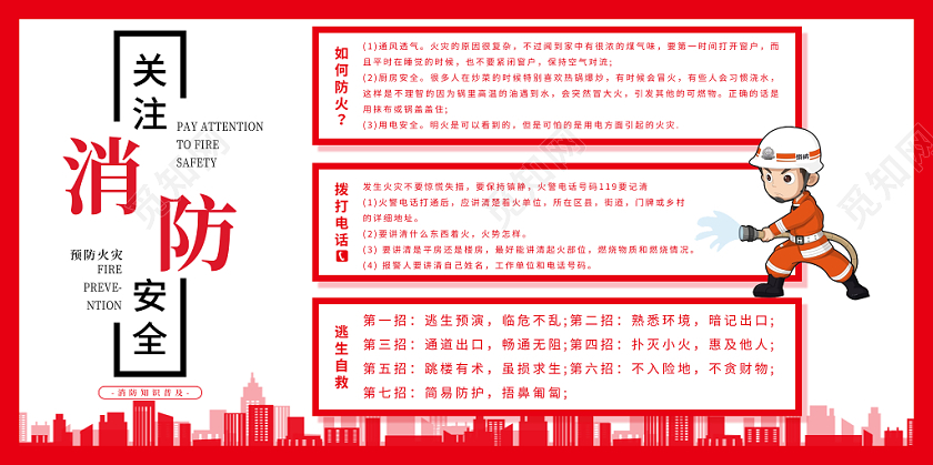 红色简约关注消防安全知识宣传展板