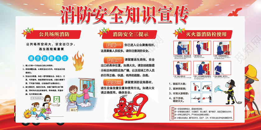 水彩大气119公安安全消防日宣传主题展板设计