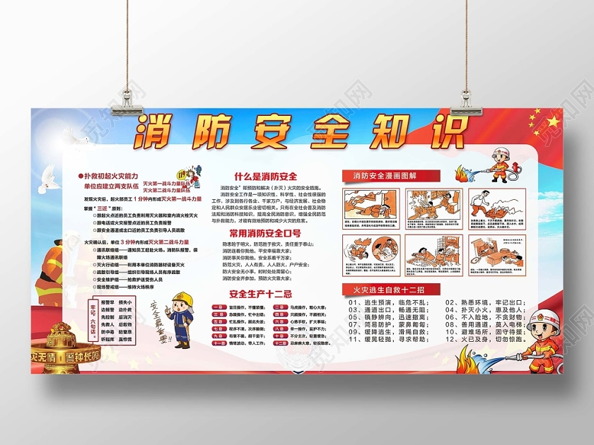 浅色经典消防知识消防安全知识公益展板