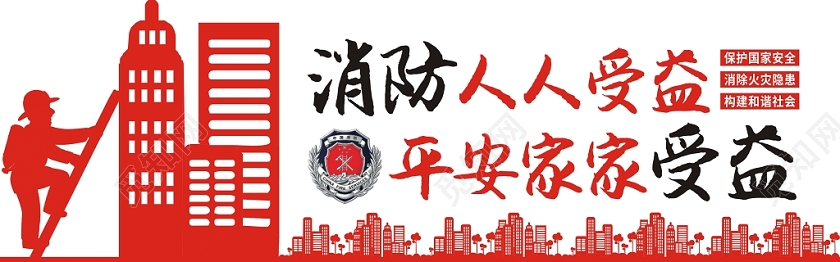 消防文化墙红色简约简洁创意大气文化墙