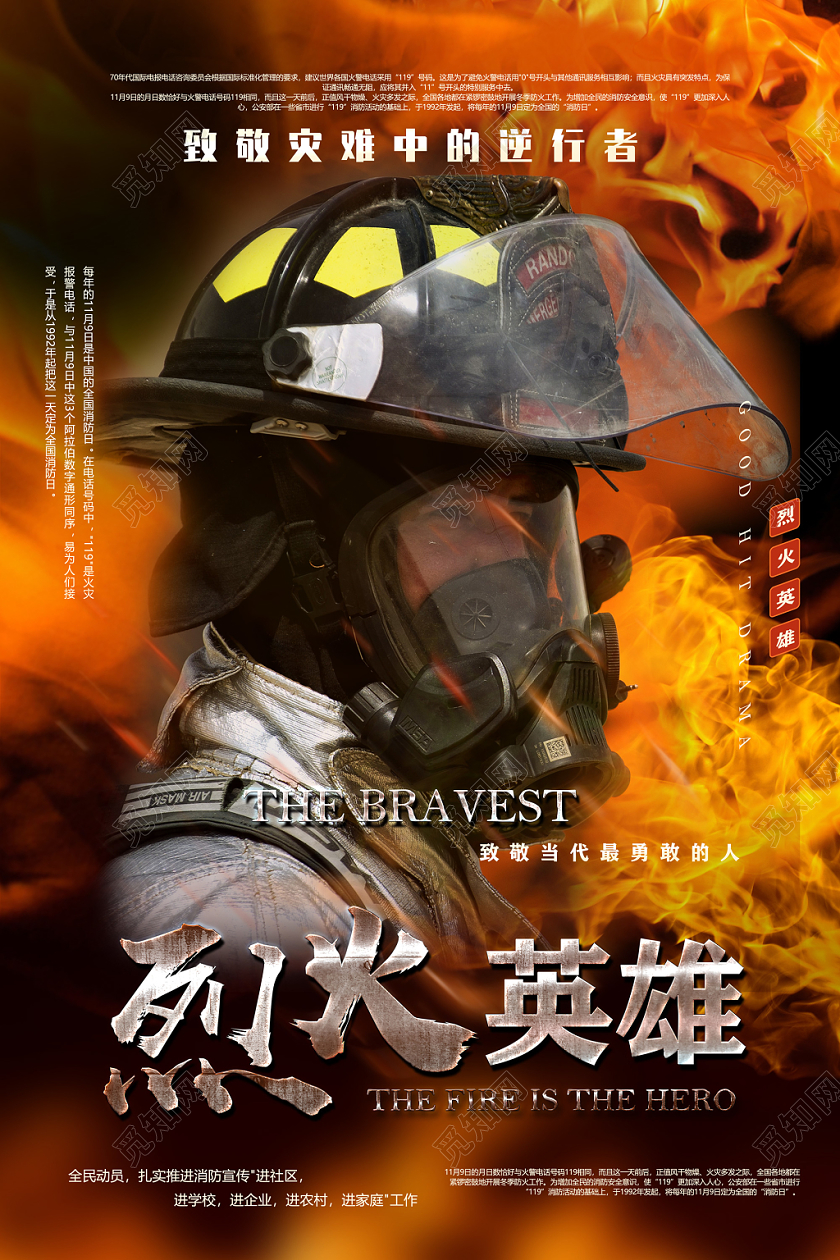 火焰烈火英雄消防员消防战士消防烈火英雄海报