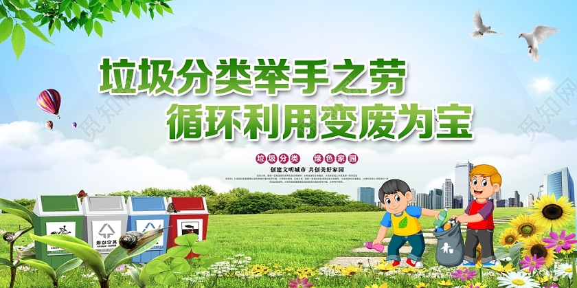 时尚大气垃圾分类举手之劳循环利用变废为宝宣传栏展板设计