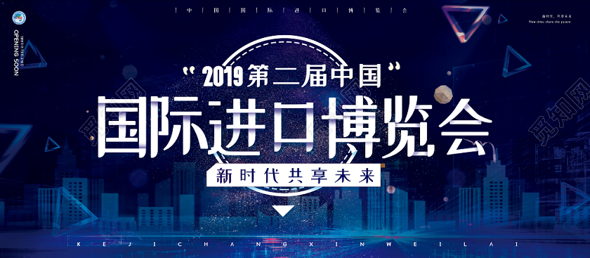 蓝色科技感彩色线条国际进口博览会进博会展板