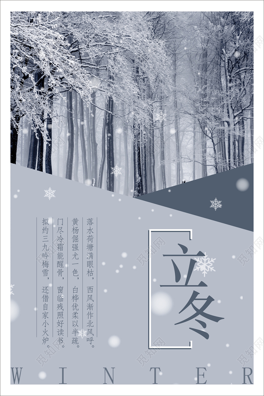 立冬海报二十四节气传统节日雪花冬天背景海报展板