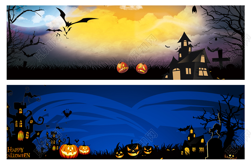电商卡通简单万圣节banner背景图