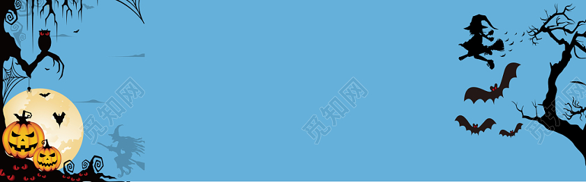 卡通简约万圣节女巫月亮鬼树城堡电商banner背景