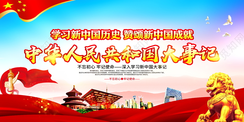 蓝色大气新中国成立党史大事记宣传栏党政党建党课展板设计