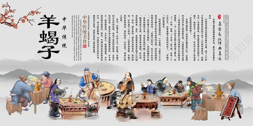 复古怀旧羊蝎子羊肉汤火锅店冬季冬天美食展板背景墙