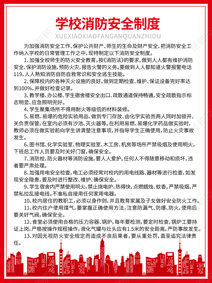 学校消防安全制度宣传海报