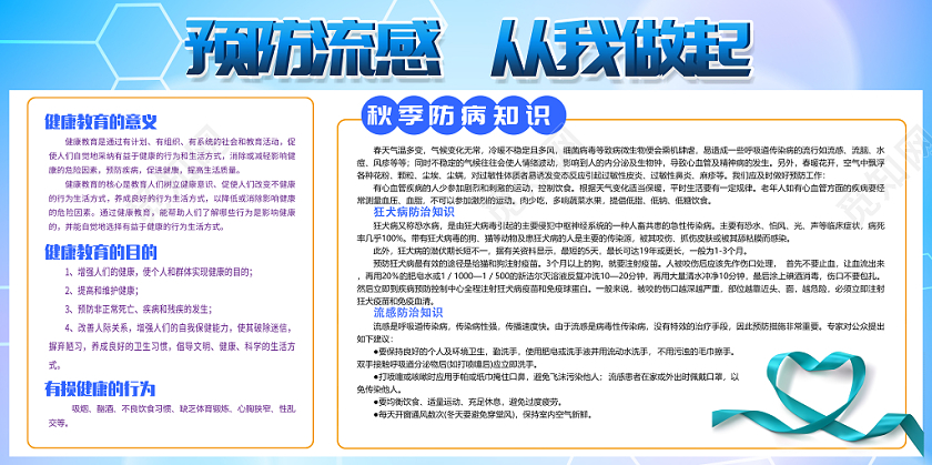 蓝色简约预防流感关注健康秋季流感预防展板