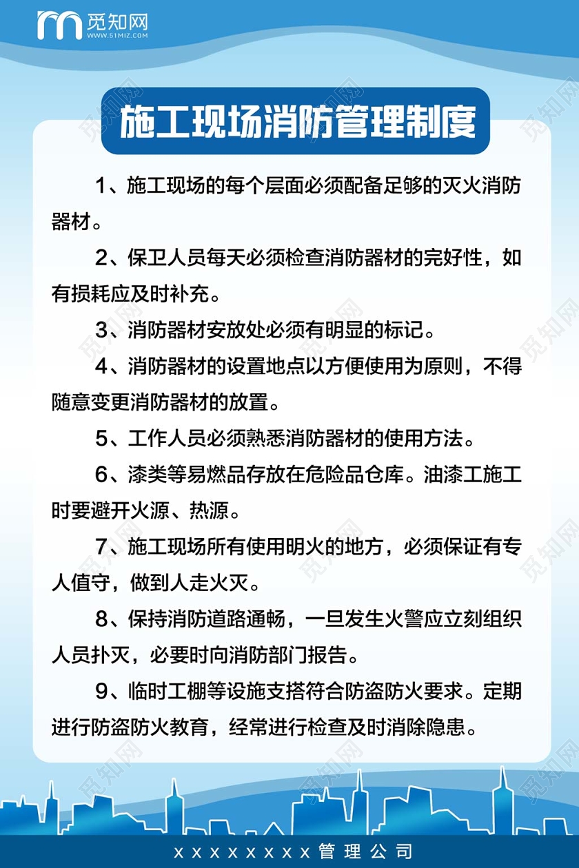 蓝色简约消防制度牌